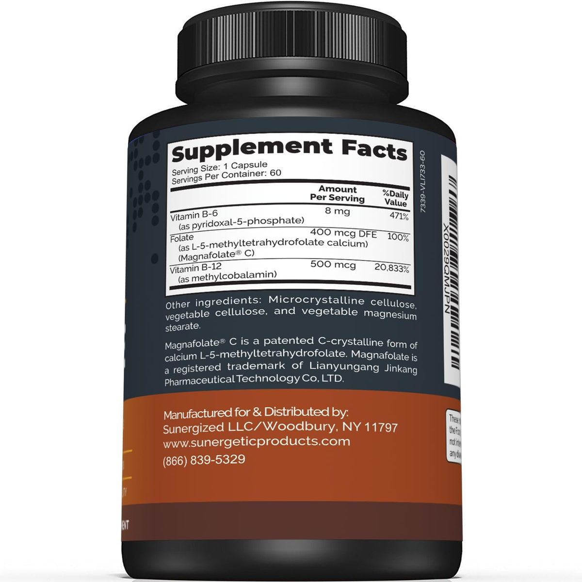 Sunergetic Premium Methyl Folate Supplement – with Methylated Vitamin B12 and Vitamin B6 – Metabolically Active Folate as Magnafolate – 400 mcg per Capsule – 60 Capsules - görsel 2