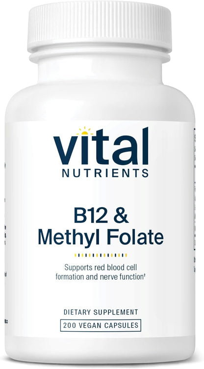 Vital Nutrients Vitamin B12 & Methyl Folate – Vegan Methylated B12 and 5-MTHF – 100 Capsules
