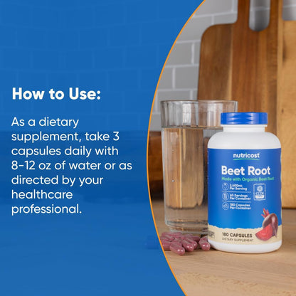 Nutricost Organic Beet Root 2400mg, 180 Capsules - CCOF Certified
