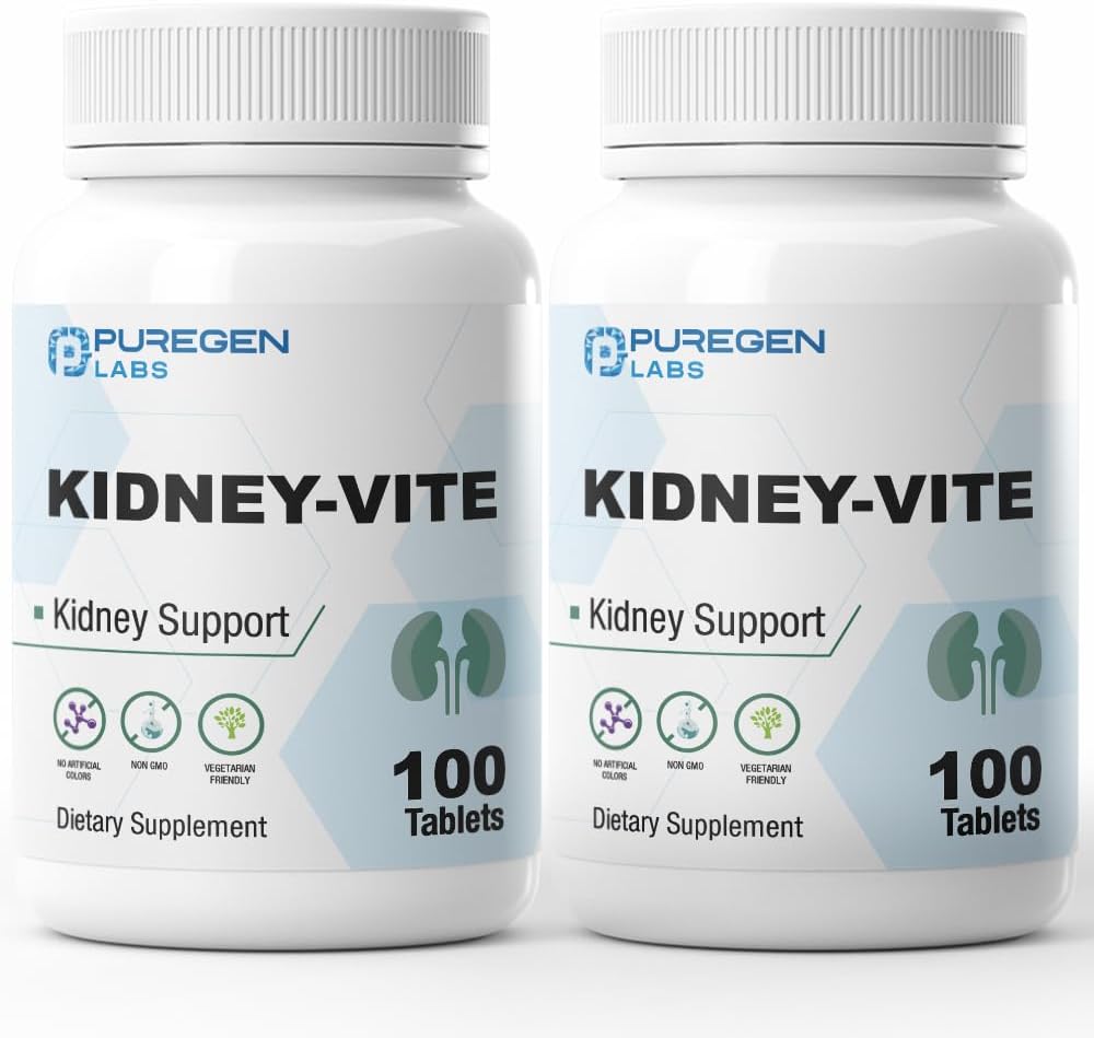Puregen Labs Kidney-Vite | Premier Kidney, Renal Support | Non-GMO, Gluten-Free, No Artificial Colour Additives | 2 Pack – Total 200 Tablets - görsel 1
