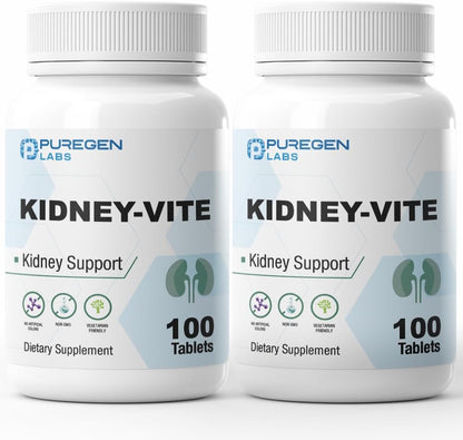 Puregen Labs Kidney-Vite | Premier Kidney, Renal Support | Non-GMO, Gluten-Free, No Artificial Colour Additives | 2 Pack – Total 200 Tablets