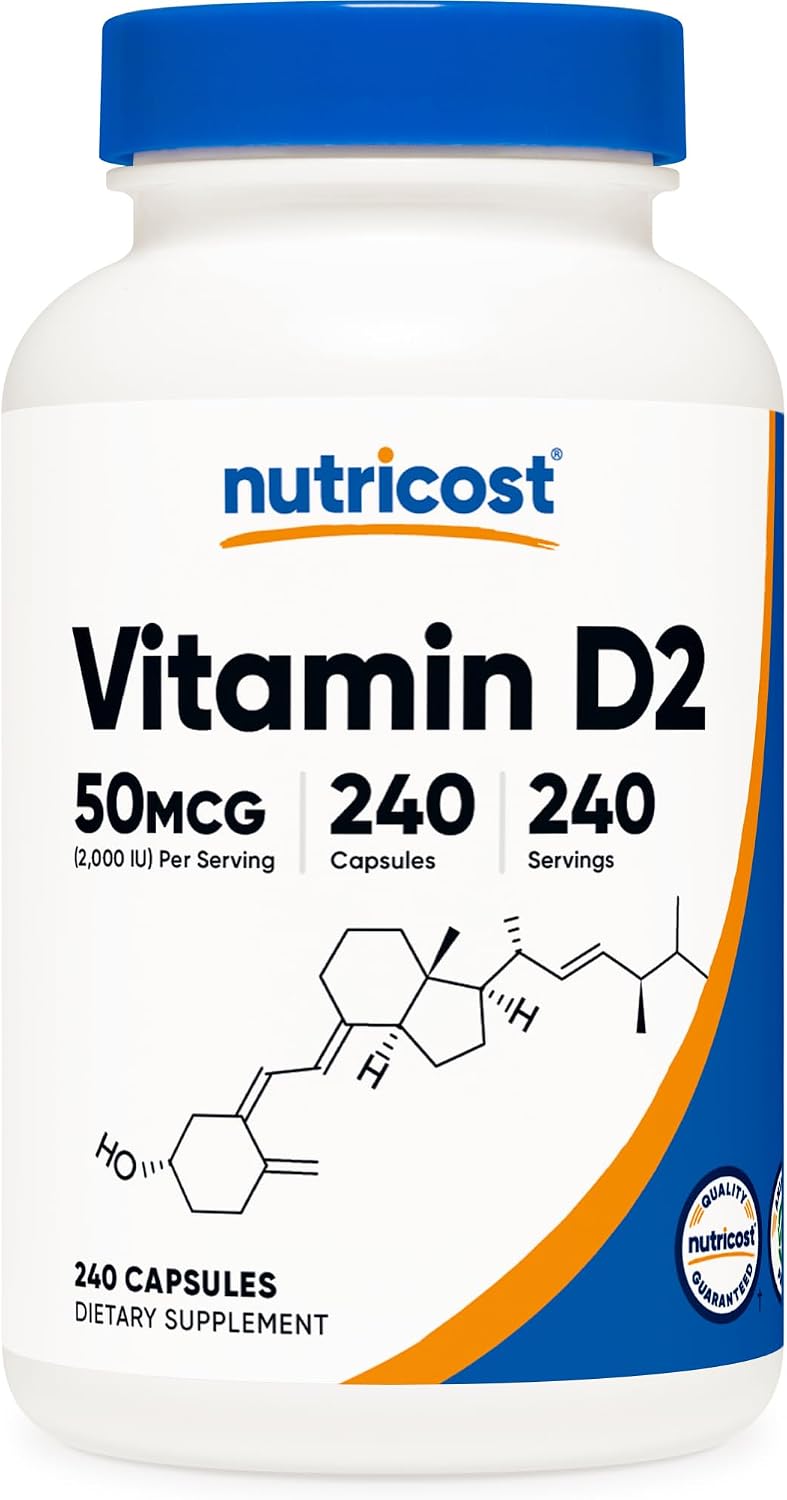 Nutricost Vitamin D2 Supplement (2000 IU) - 240 Capsules, Vegan, Non-GMO, Gluten-free - görsel 1
