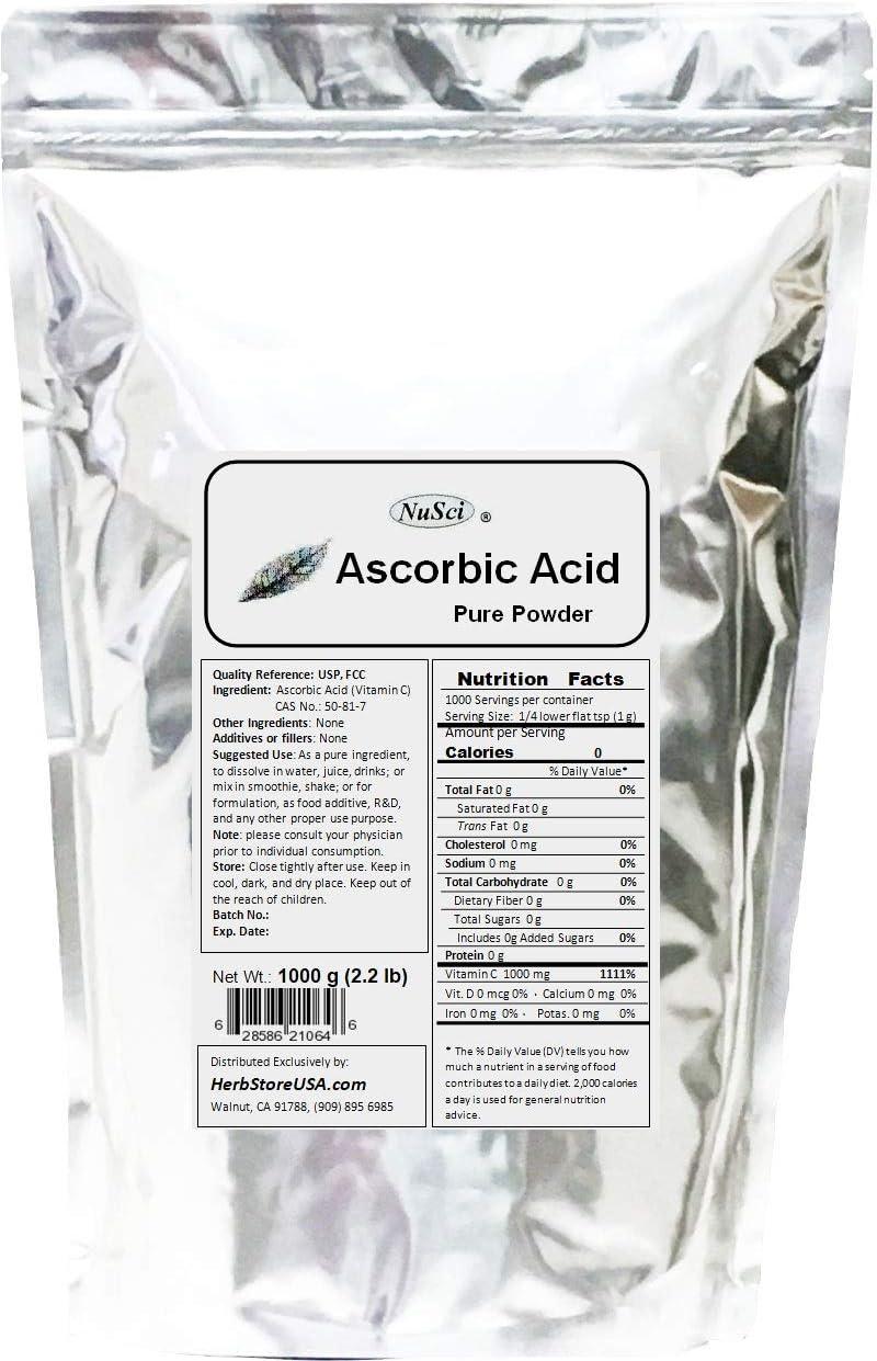 NuSci Ascorbic Acid Nutrition Pure Powder - 1000g (1 kg) - görsel 1