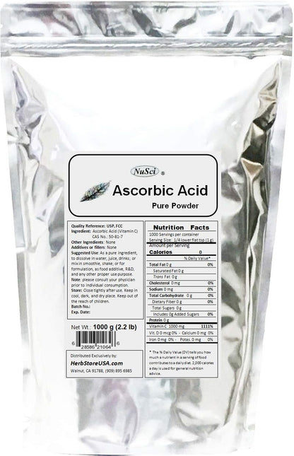 NuSci Ascorbic Acid Nutrition Pure Powder - 1000g (1 kg)