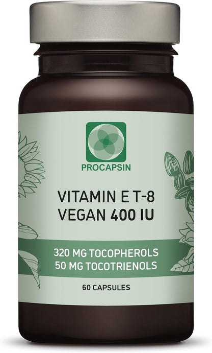 Procapsin Vitamin E Capsules 400 IU | All 8 Forms — Alpha Tocopherol, Mixed Tocopherols & Tocotrienols | Vegan Supplement | PAH-Free | 60 Capsules