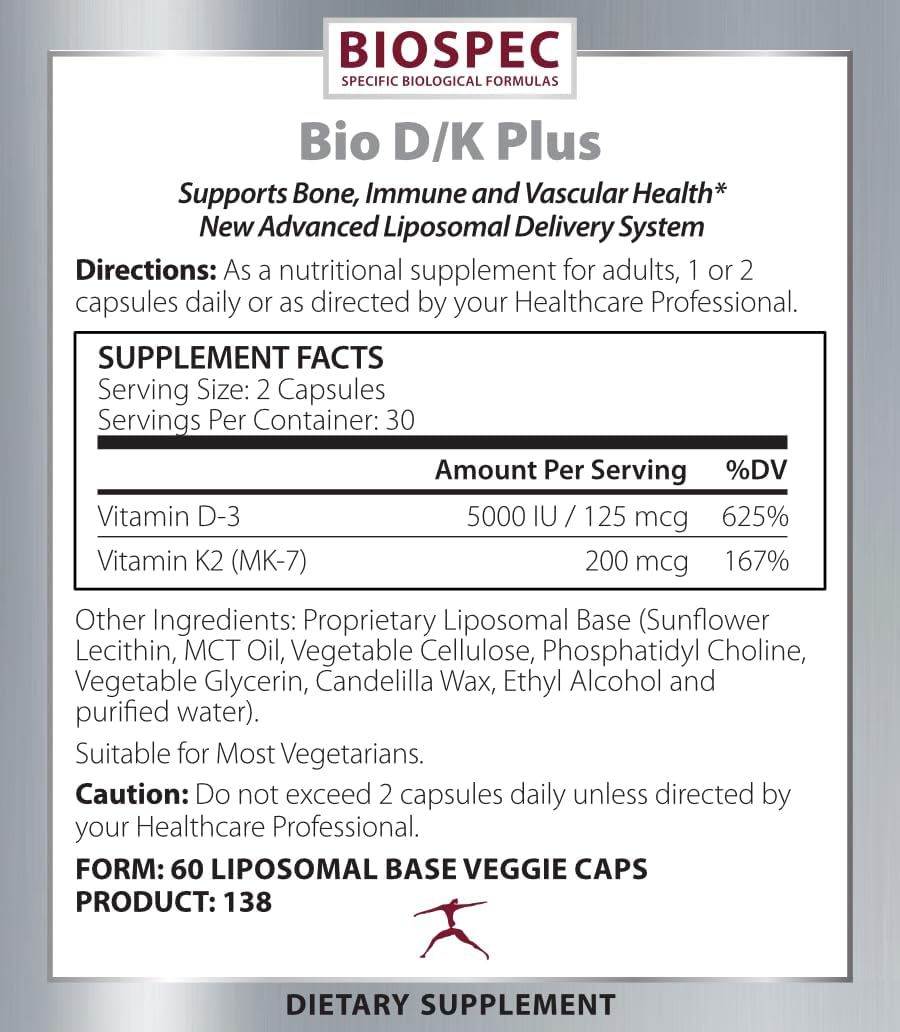 Bio D/K Plus - Vitamin D3 with K2 (MK-7) - 5000 IU D3 and 200 mcg K2 - Liposomal Base - 60 Capsules - görsel 2