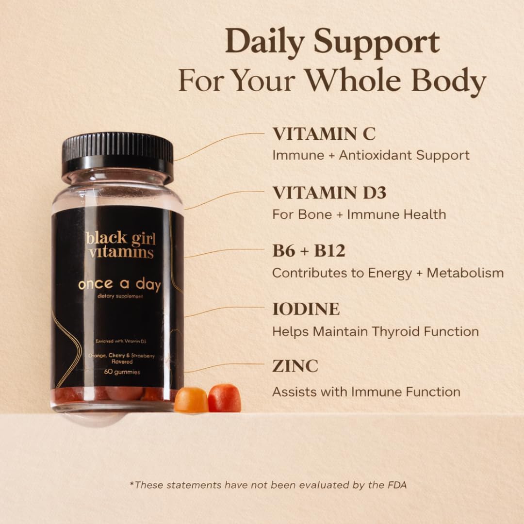Black Girl Vitamins Once a Day – Women's Multivitamin Gummy – Vitamin A, B, C, E, Zinc – Immune Support – Vegan, Gluten-free – 60 Day Supply (Strawberry) - görsel 4