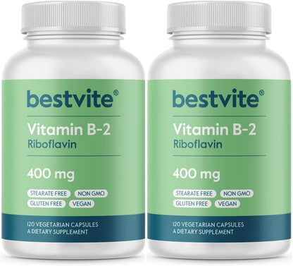 BESTVITE Vitamin B-2 (Riboflavin) 400mg - 240 Vegetarian Capsules