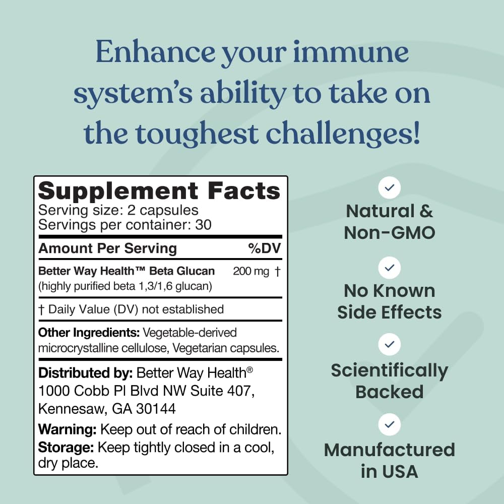 Better Way Health Beta Glucan 100: Highly Purified 1,3/1,6 Beta Glucan for Immune Support (100mg, 60 Capsules) - görsel 7