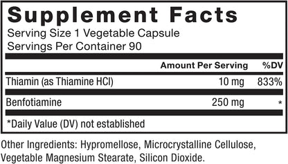 Force Factor Benfotiamine Plus Thiamine Food Supplement, Fat Soluble Vitamin B1, Non-GMO, Vegan, 90 Capsules