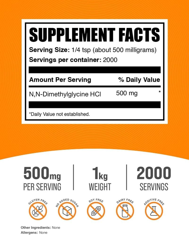BulkSupplements.com DMG Powder - N,N-Dimethylglycine HCl, Gluten-free, 500mg per Serving, 1kg - görsel 2
