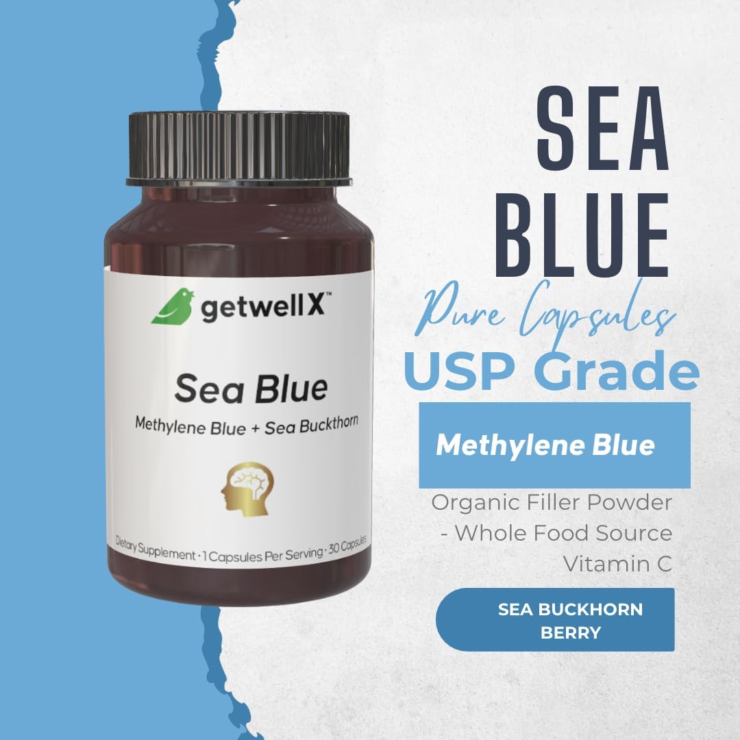 Pure Powdered Methylene Blue Capsules (30 Capsules) – USP Grade, Low Dose with Organic Sea Buckthorn - görsel 1