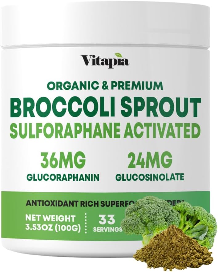 Vitapia Organic Broccoli Sprout Powder - Antioxidant, Brain, Skin & Heart Health Support - 100g Powder - görsel 1