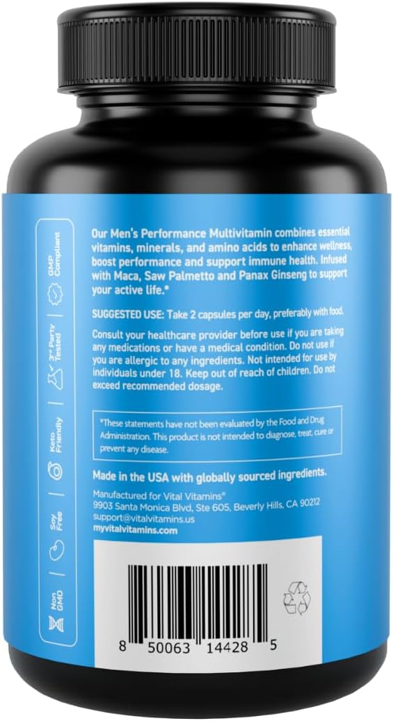 Vital Vitamins Men's Multivitamin Complex - Essential Amino Acids & Maca Root - 60 Capsules - görsel 6