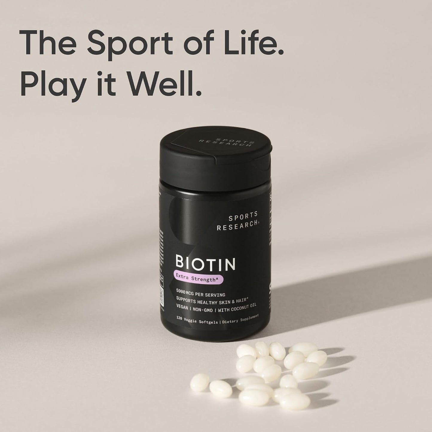 Sports Research® Biotin 5000mcg with Organic Coconut Oil - Vegan, Non-GMO, 120 Softgels - görsel 8