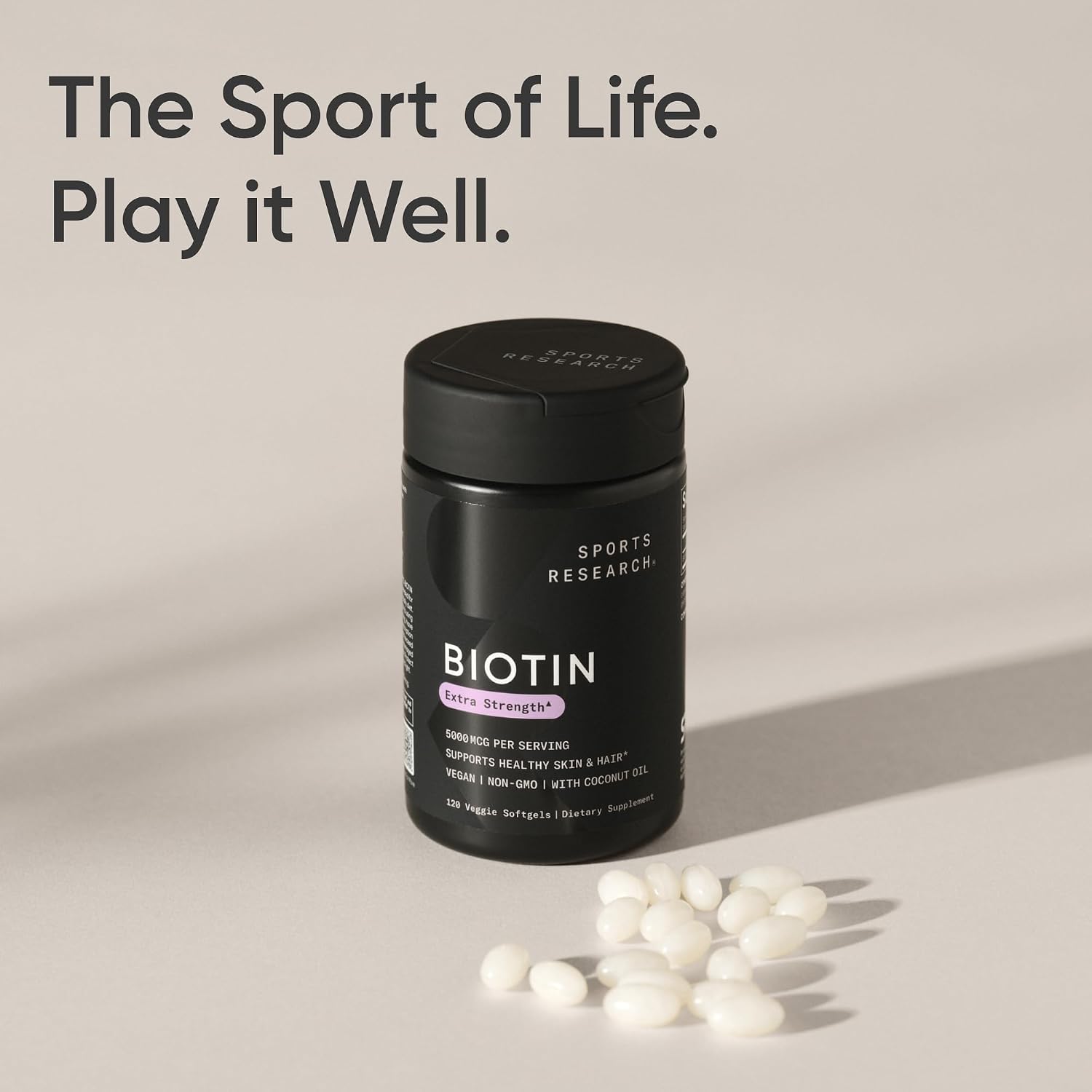 Sports Research® Biotin 5000mcg with Organic Coconut Oil - Vegan, Non-GMO, 120 Softgels - görsel 8
