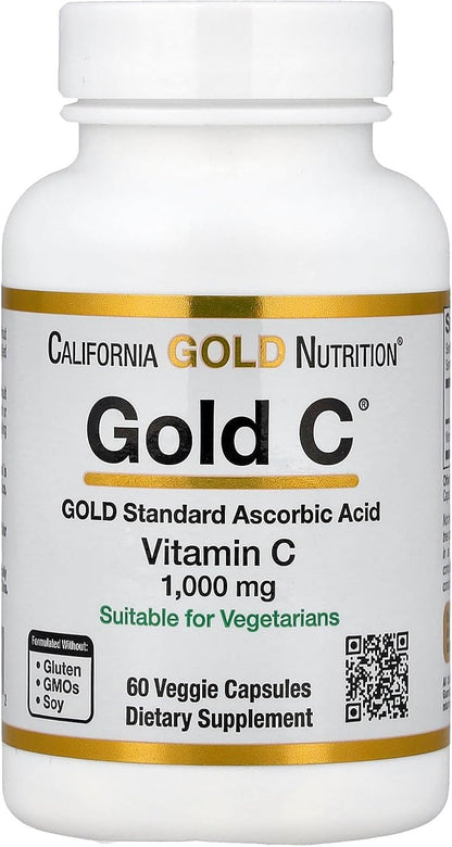 California Gold Nutrition Vitamin C, 1000 mg Veggie Capsules, 60 Count
