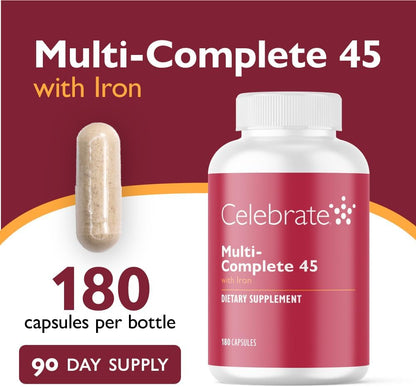 Celebrate Vitamins Bariatric Multivitamin with Iron 45 mg - Post Surgery Support - 180 Vegetarian Capsules