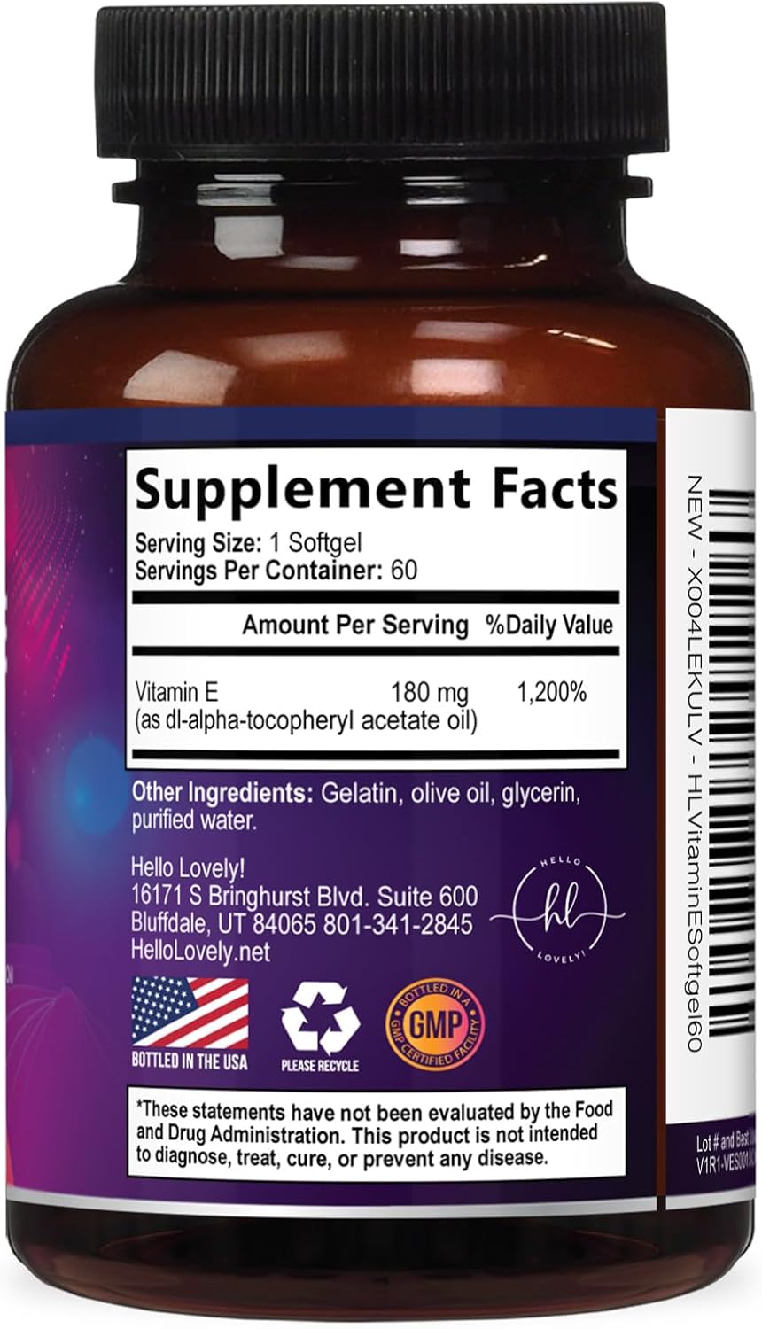 Vitamin E 180 mg - dl-Alpha Tocopherol Soft gel capsules for Hair, Skin and Immune Support - 60 Soft gel capsules - görsel 9