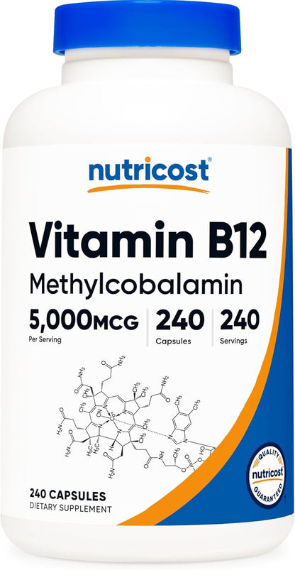 Nutricost Vitamin B12 (Methylcobalamin) 5000µg - 240 Vegetarian Capsules, Non-GM, Gluten-free