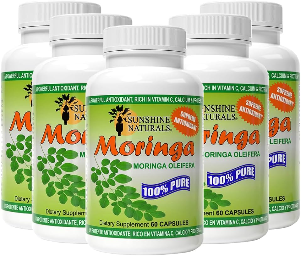 Sunshine Naturals Moringa Food Supplement. Supports Normal Energy Release, Antioxidant Protection, and Digestive Health. Nutrient-Rich Superfood. 120 Capsules. Pack of 5 - görsel 1