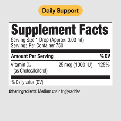PureFormulas Liquid Vitamin D3 1000 IU Drops - Non-GMO, Vegetarian, 22 ml