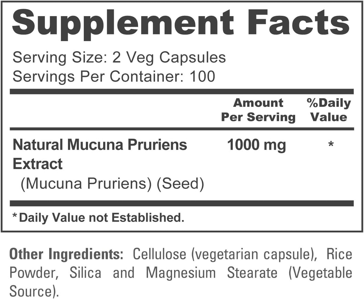 Mucuna Pruriens 1000mg 200 Veggie Caps (Non-GMO, 100% Vegetarian, Vegan) - görsel 4