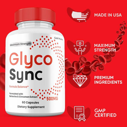 Glyco Sync Capsules, Premium All Natural Ingredients, Maximum Strength Pills GlycoSync Supplement (2 Pack)