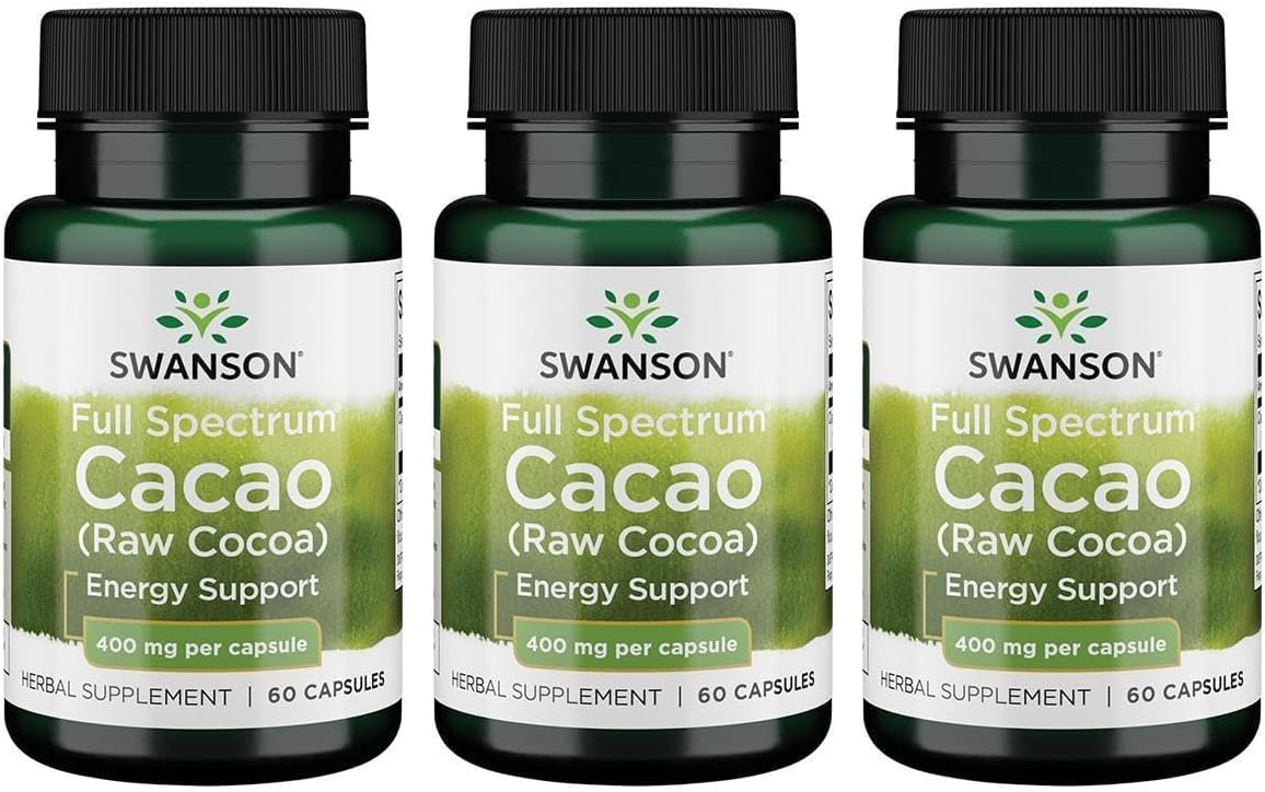 Swanson Full Spectrum Cacao (Raw Cocoa) - Herbal Supplement for Gentle Energy Support - 400 mg, 60 Capsules - görsel 8