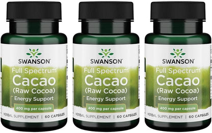 Swanson Full Spectrum Cacao (Raw Cocoa) - Herbal Supplement for Gentle Energy Support - 400 mg, 60 Capsules
