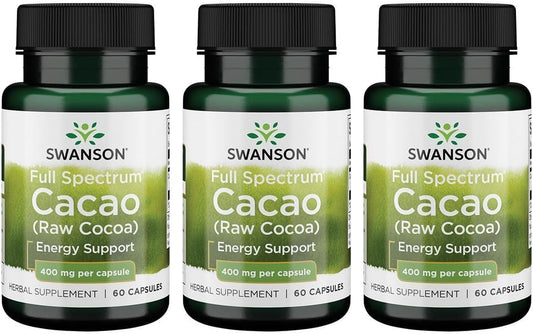 Swanson Full Spectrum Cacao (Raw Cocoa) - Herbal Supplement - 60 Capsules (400mg) - 3 Pack