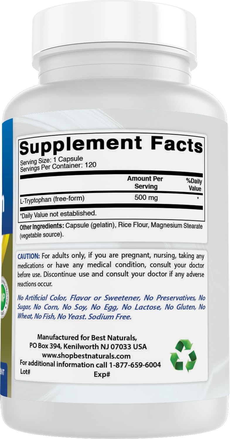 Best Naturals L-Tryptophan 500 mg – 120 Capsules (Pack of 3) - görsel 6