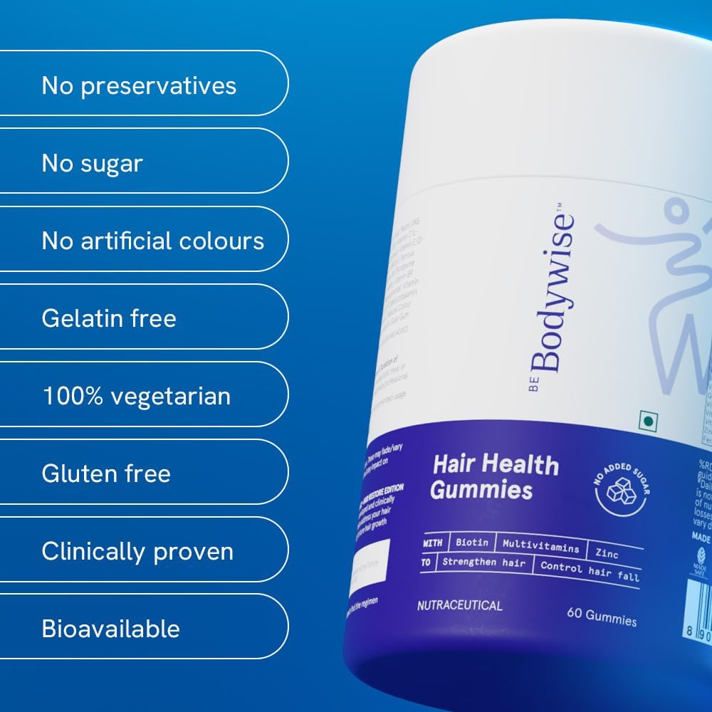 Be Bodywise Biotin Hair Gummies for Women - Sugar Free, Vegan, 60-Day Supply - görsel 5