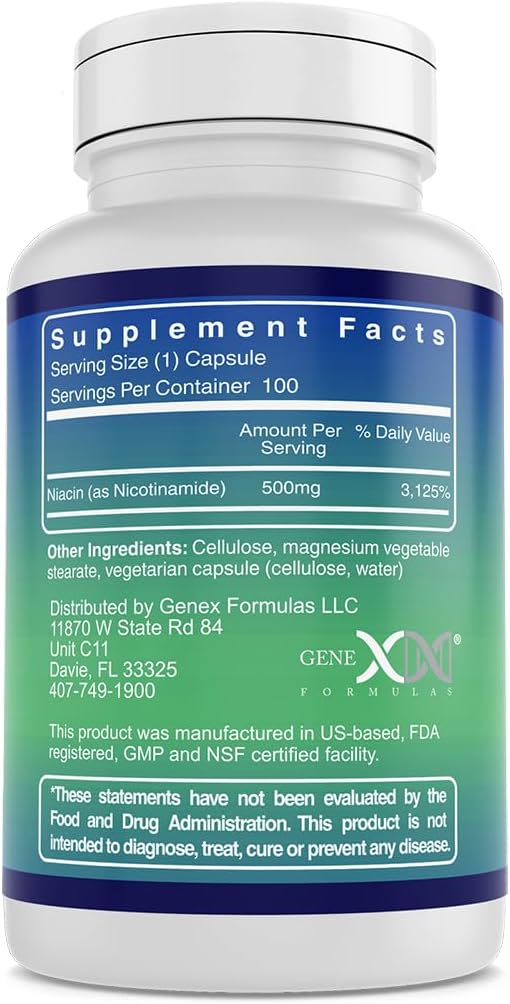 Genex Formulae Nicotinamide 500mg – Vitamin B3 (Niacinamide) Capsules for Energy &amp; Skin – 100 Count - görsel 2