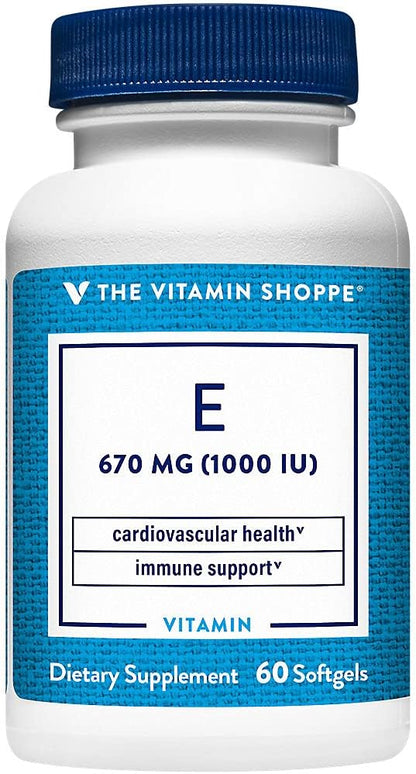 The Vitamin Shoppe Vitamin E 1,000 IU - Antioxidant Support for Skin Health & Immune Function, Daily Vitamin (60 Softgels)