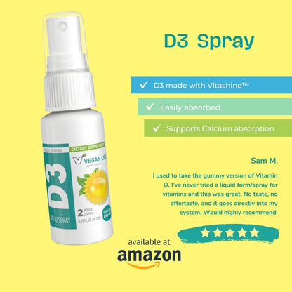 Vitamin D3 Spray for Adults (400 IU) - Orange-Flavoured, Vegan, Non-GMO, Gluten-Free - 19 ml