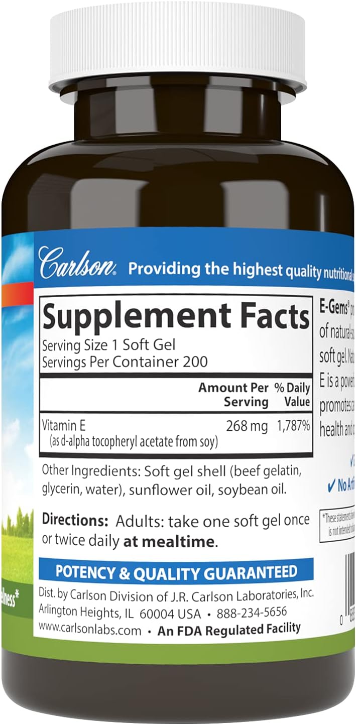 Carlson E-Gems Vitamin E 400 IU – Cardiovascular Health & Antioxidant Support, 200 Softgels - görsel 2