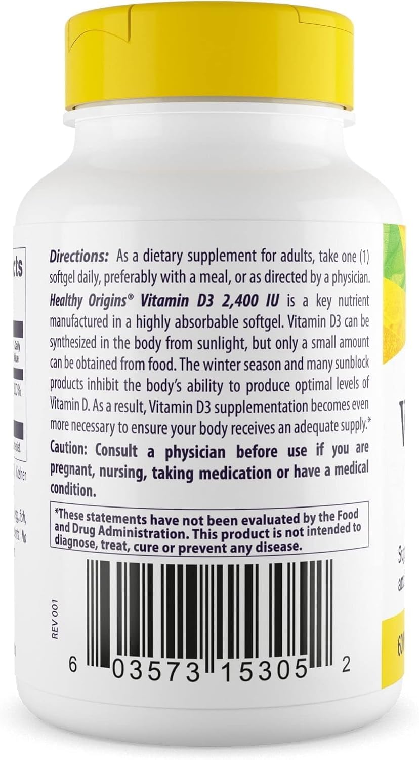 Healthy Origins Vitamin D3 2,400 IU Liquid Soft Gels, 120 Count - görsel 3