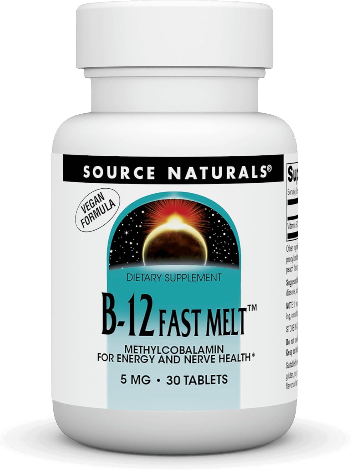 Source Naturals Vitamin B12, 5 mg (5,000 mcg) – 30 Fast Melt Vegan Tablets - görsel 1