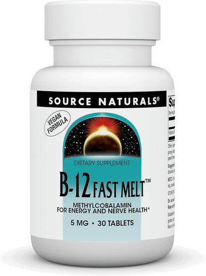 Source Naturals Vitamin B12, 5 mg (5,000 mcg) – 30 Fast Melt Vegan Tablets