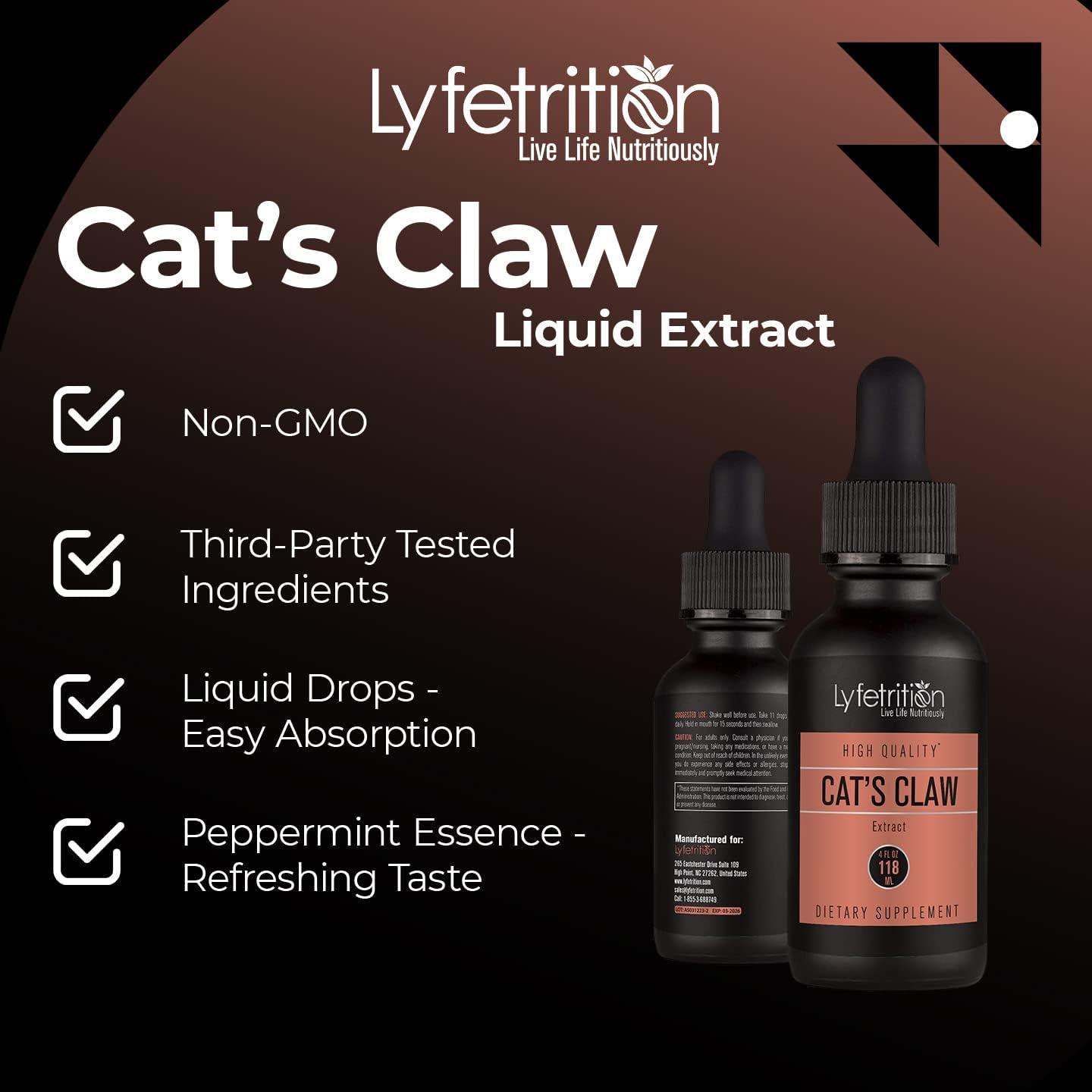 Cat’s Claw 540mg Liquid Extract, 118ml (220 Servings) by Lyfetrition - görsel 6