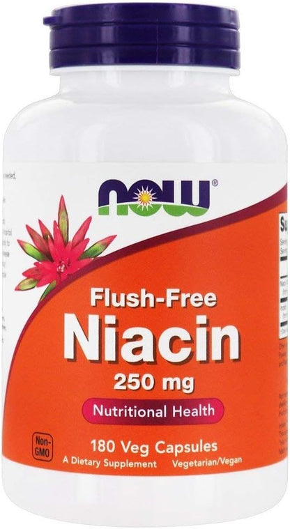 NOW Foods Flush Free Niacin 250mg, 180 VegiCaps (Pack of 2) – Image 1