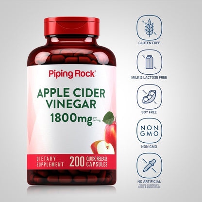 Piping Rock Apple Cider Vinegar Capsules 1800 mg, 200 Capsules
