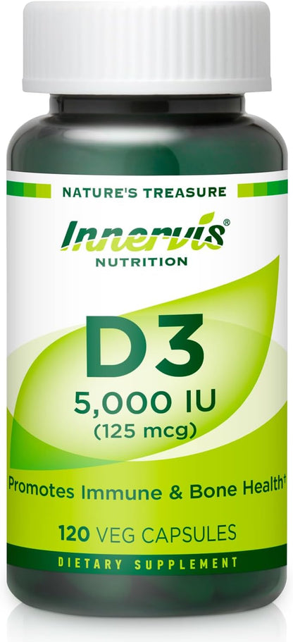 High Potency Vitamin D3 5000 IU – Immune Support & Bone Health, 120 Vegetarian Capsules