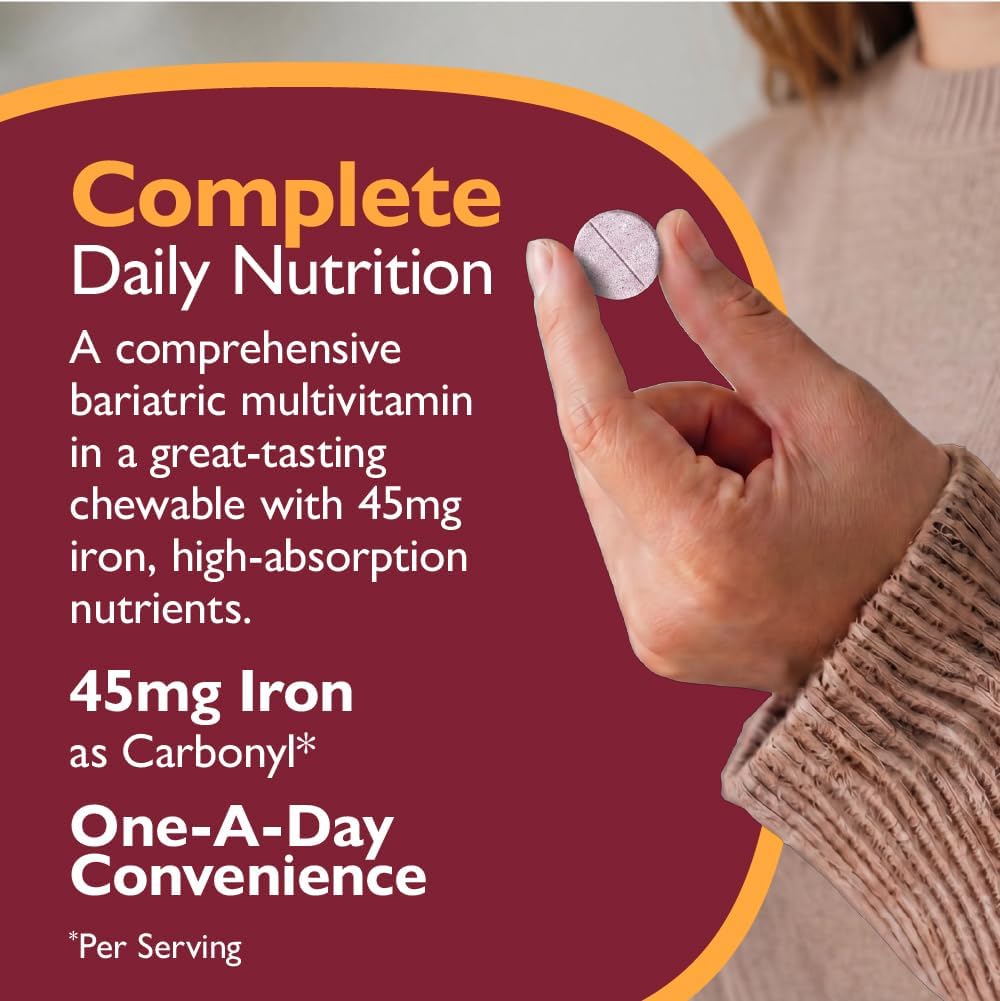 CelebrateONE 45 Bariatric Multivitamin with Iron, Once Daily Midnight Cherry Chewable – 90 Tablets (3-Month Supply) - görsel 8