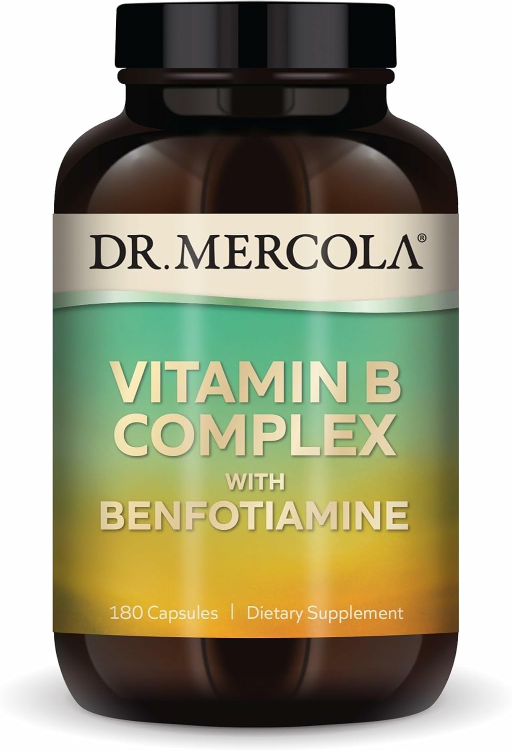 Dr. Mercola Vitamin B Complex with Benfotiamine – Supports Cellular, Brain & Immune Health – Non-GMO, Gluten-Free & Soya-Free – 180 Capsules (90 Servings) - görsel 1