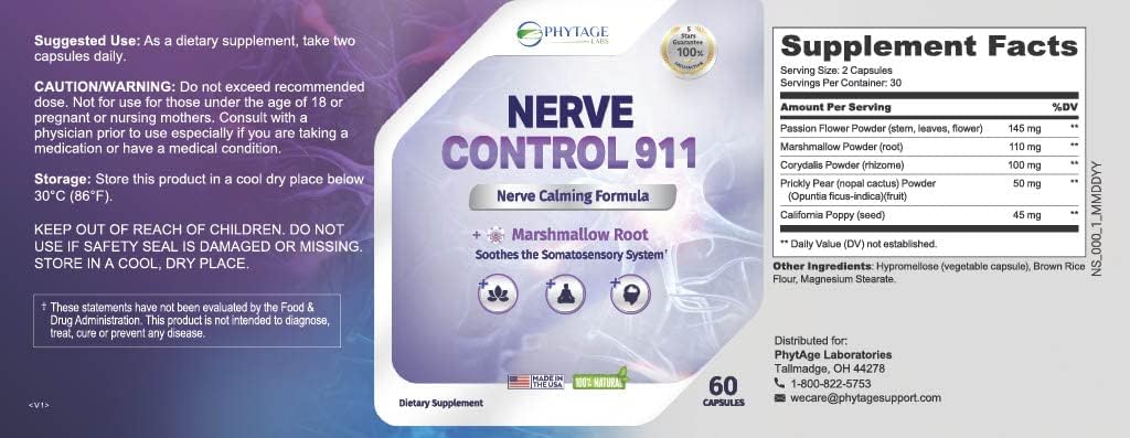 Phytage Labs Nerve Control 911 – Herbal Nerve Support Supplement – 60 Capsules - görsel 8