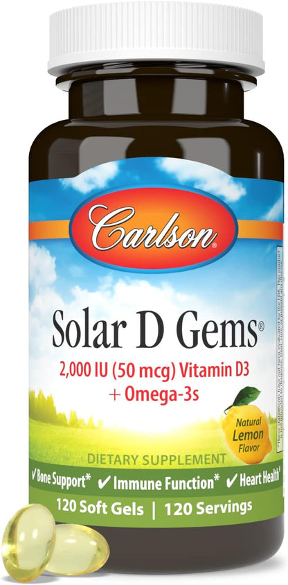 Carlson Labs Solar D Gems Vitamin D3, 2000 IU, 120 Softgels