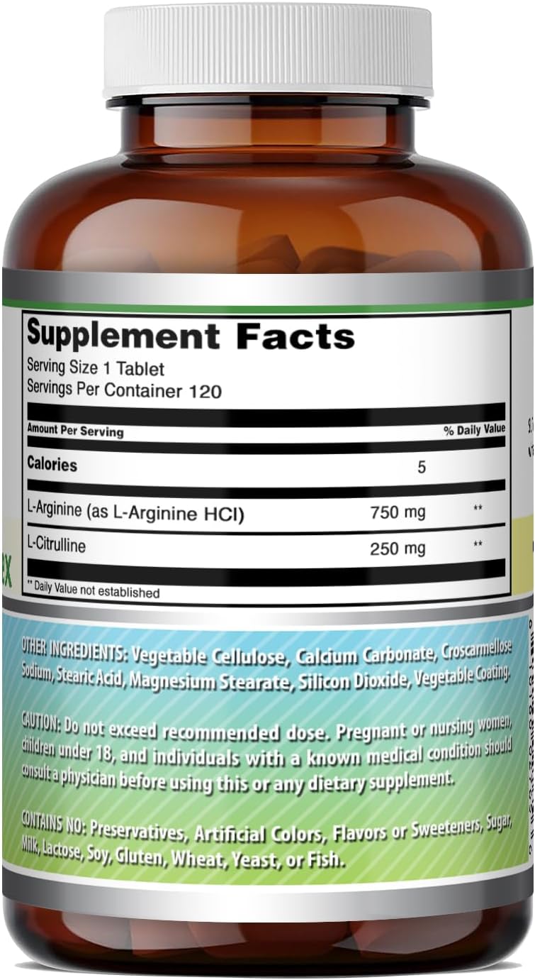 Amazing Formulae L-Arginine/L-Citrulline Complex 1000mg 120 Tablets Supplement | Non-GMO | Gluten-free | Made in USA - görsel 5