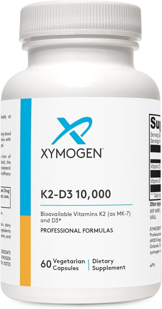 XYMOGEN K2-D3 10000 - Vitamin D3 K2 Food Supplement for Immune, Bone & Circulatory Health* - Non-GM, Gluten-Free, Vegetarian - 60 Capsules